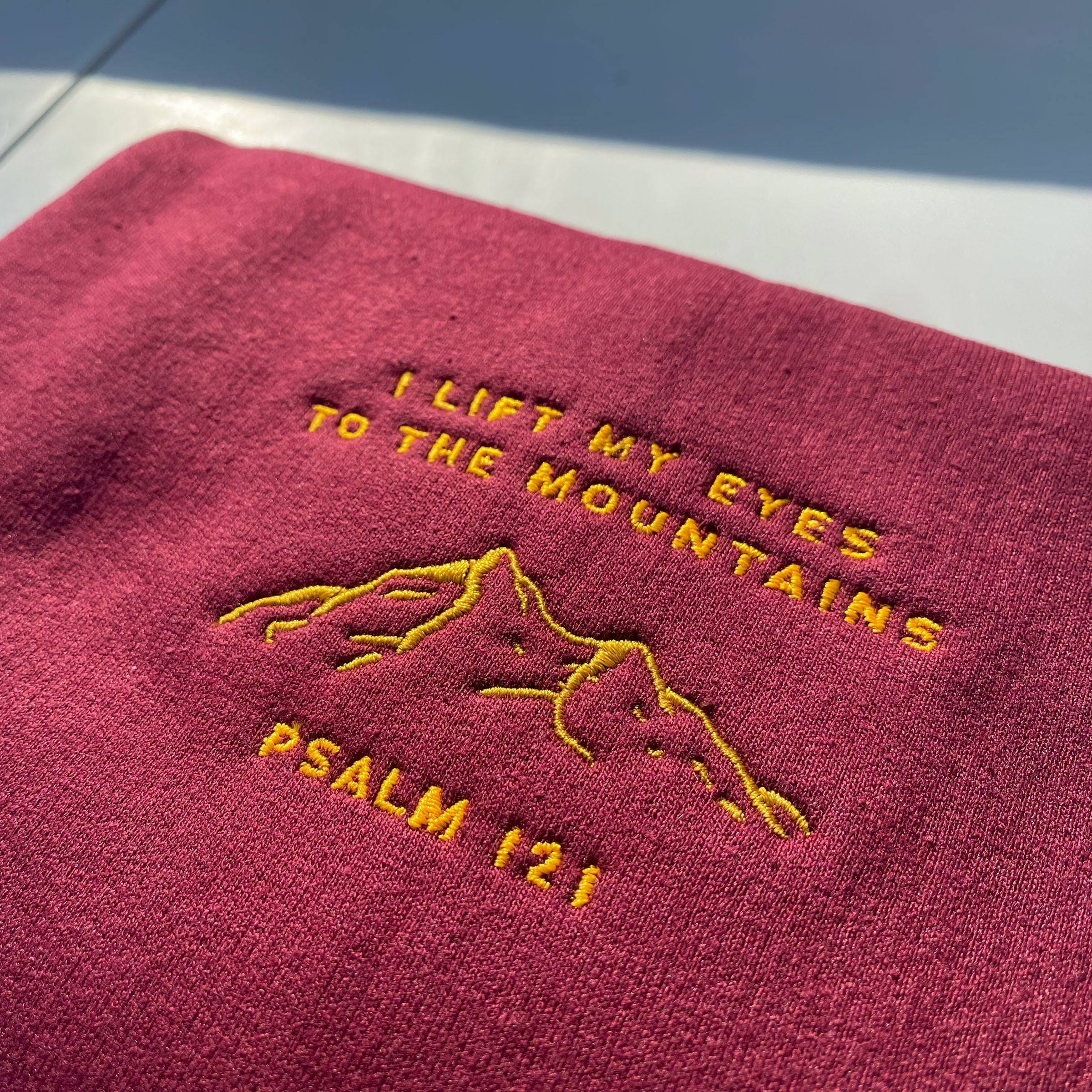 Embroidered 'Lift My Eyes' Christian Sweatshirt, Mountain Bible Verse Crewneck, Sweatshirt Embroidery, Unisex Heavy Blend Sweatshirt, Gildan Redemption Sweatshirt